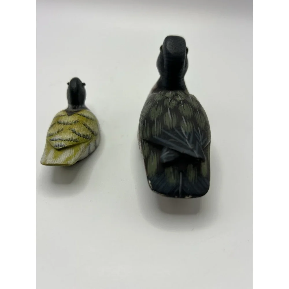 Lot of 2 Small Carved Wooden Ducks Miniature Decoys Figurine READ